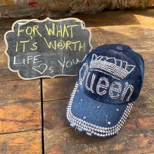 NYC Underground Queen Rhinestone Denim Cap | Distressed Street Style